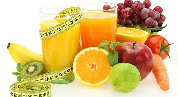 Fruits, vegetables and juices for weight loss on your favorite diet. 