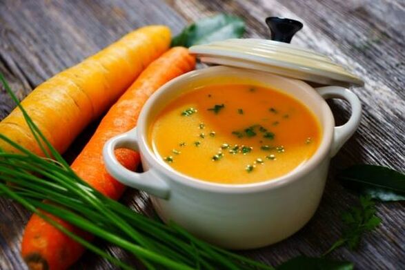 Puree potato and carrot soup in the menu of a sweet diet for gastritis